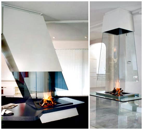 glass fireplace