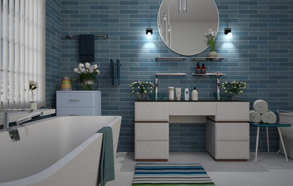 modern bathroom with blue tile design