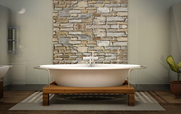 clean bathroom with a natural stone tiles
