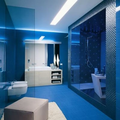 modern blue bathroom